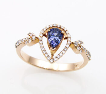 rose gold ring with rare benitoite gemstone