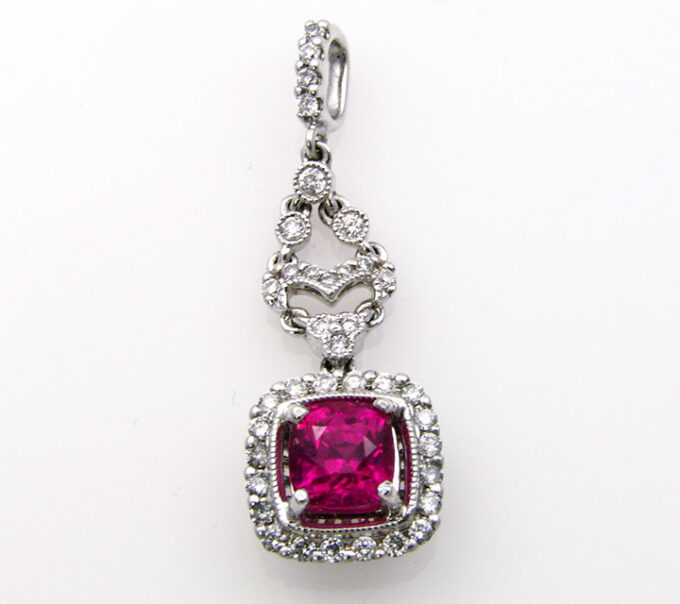 white gold ruby and diamond pendant
