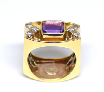 yellow gold custom made amethyst and diamond dinner ring