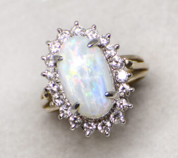 white gold opal and diamond dinner ring