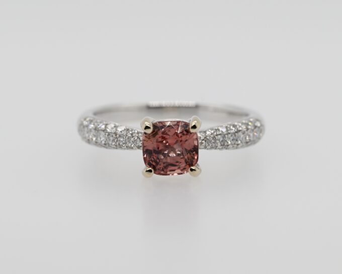 18K White Gold Peach Spinel & Diamond Ring