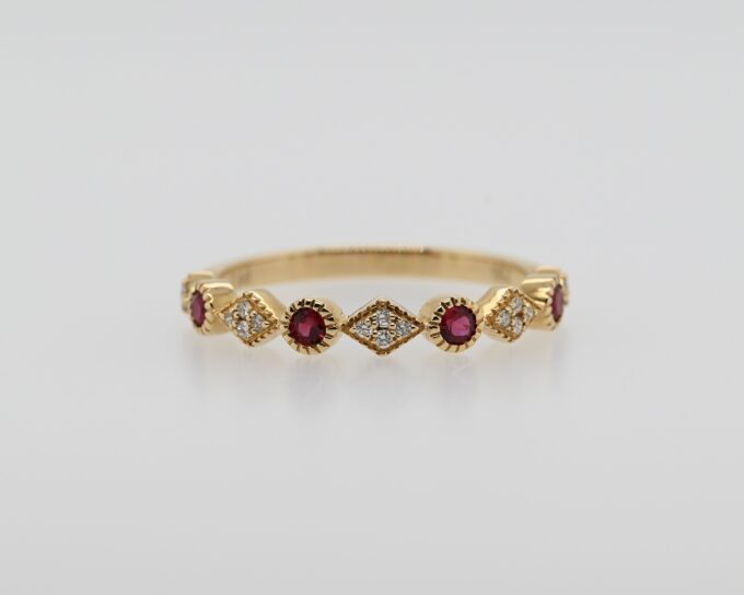 18K Yellow Gold Stackable Ruby & Diamond Ring