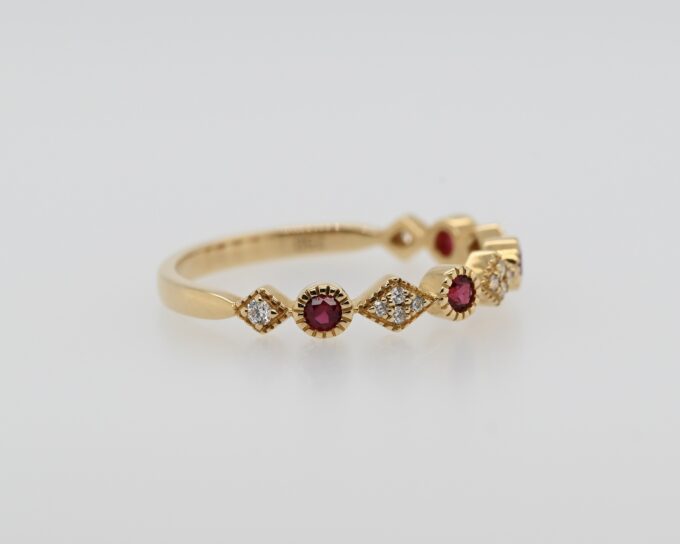 18K Yellow Gold Stackable Ruby & Diamond Ring