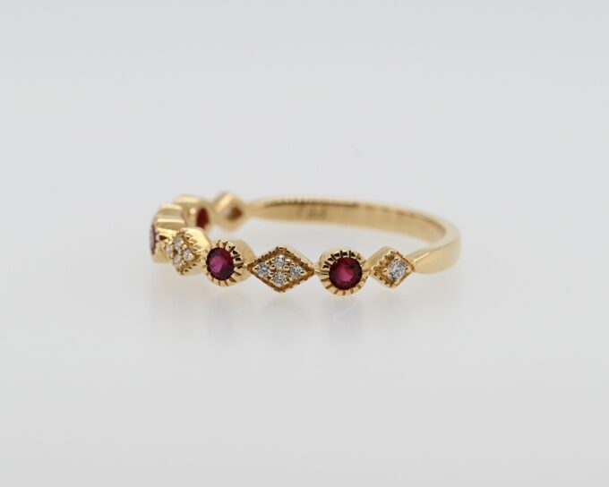 18K Yellow Gold Stackable Ruby & Diamond Ring