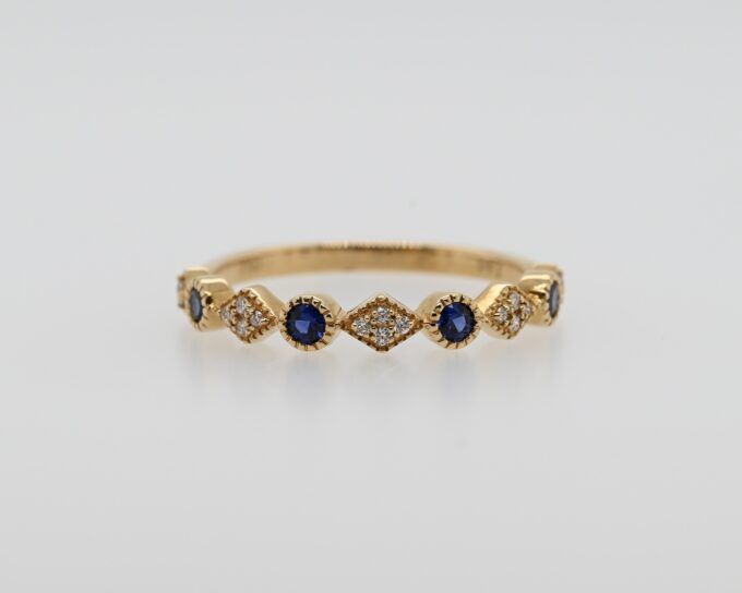 18K Yellow Gold Stackable Sapphire & Diamond Ring