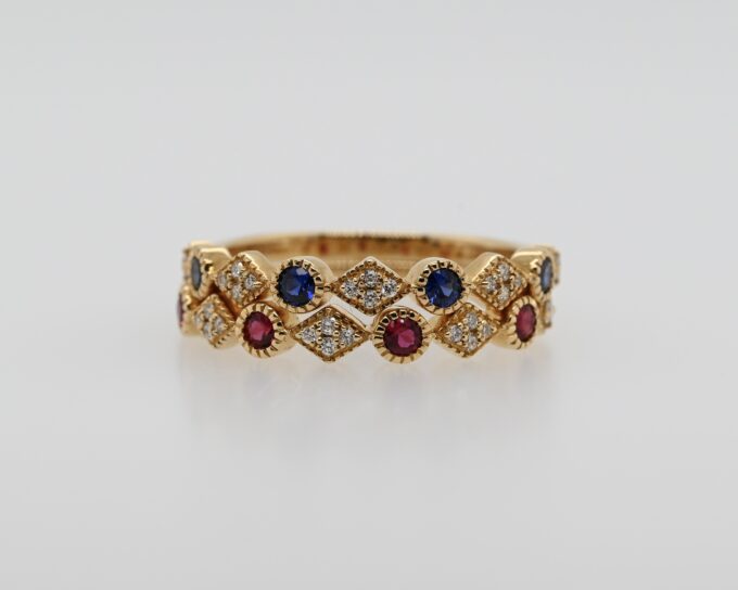 18K Yellow Gold Stackable Sapphire & Diamond Ring