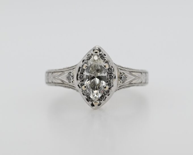 14K White Gold Marquise Engagement Ring
