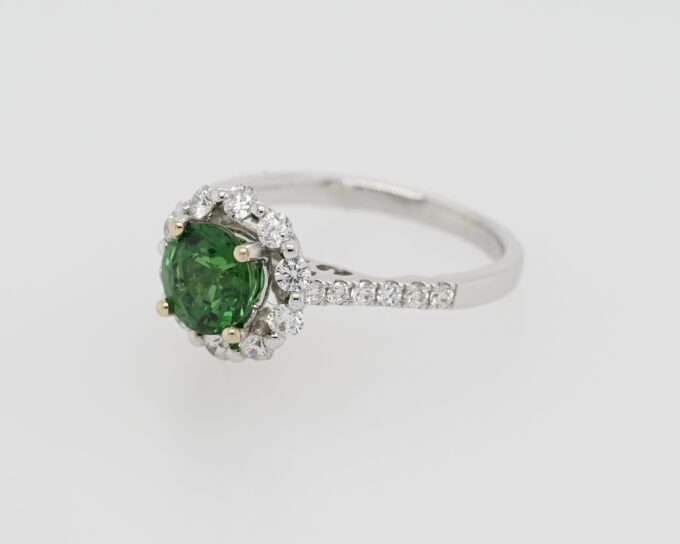 18K White Gold Tsavorite & Diamond Ring