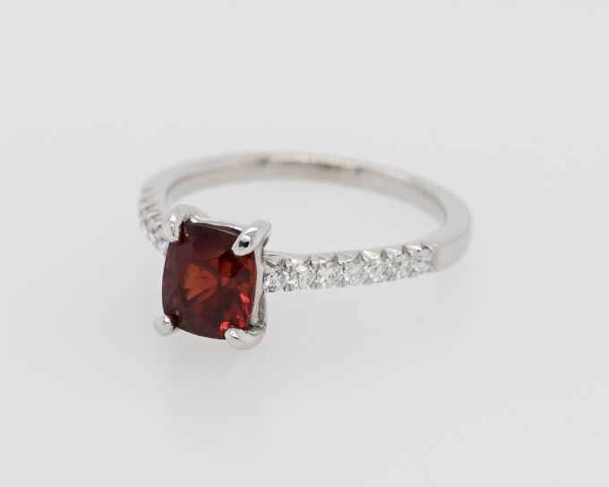 18K White Gold Red Spinel & Diamond Ring