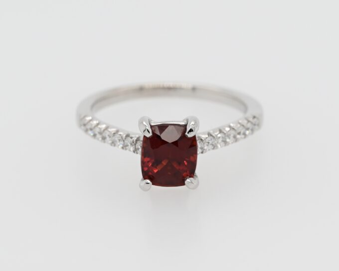 18K White Gold Red Spinel & Diamond Ring
