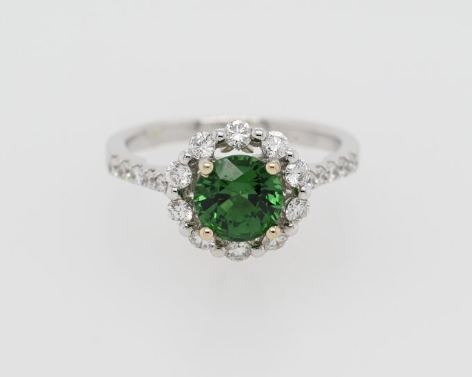 18K White Gold Tsavorite & Diamond Ring